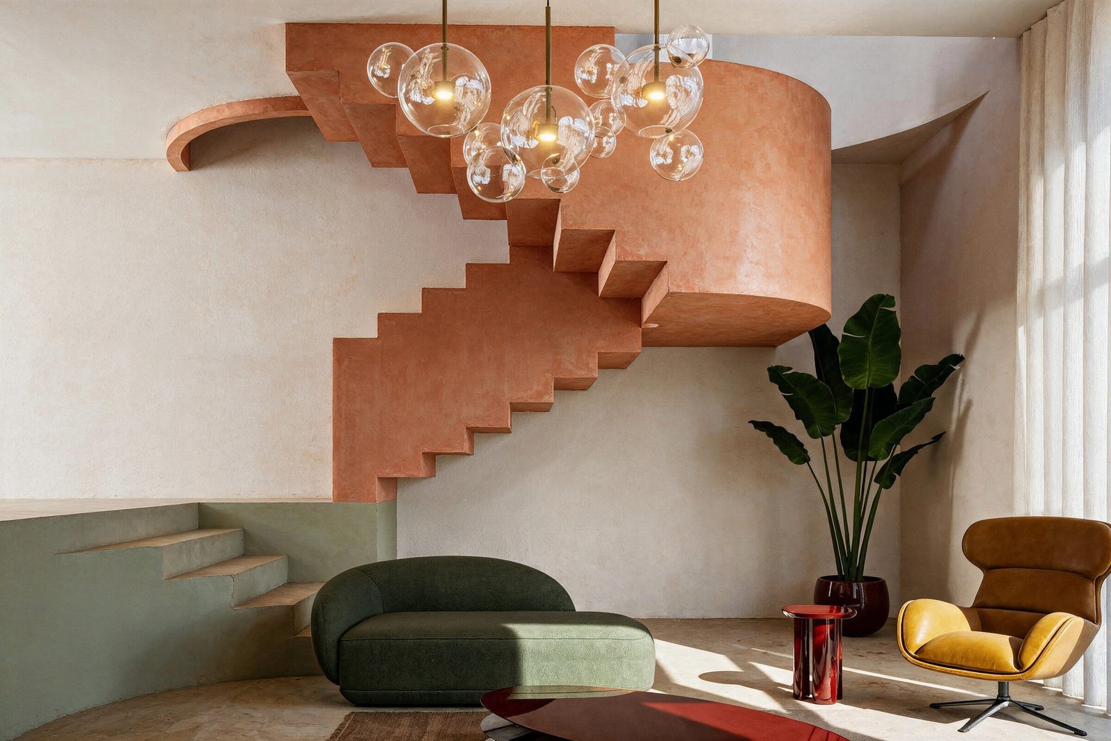 Sculptural terracotta staircase
