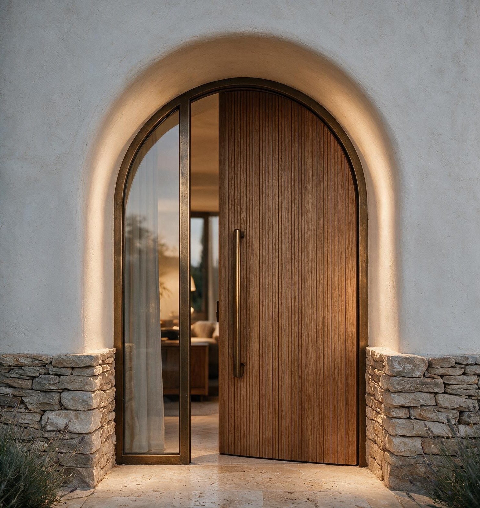 The arched entry door