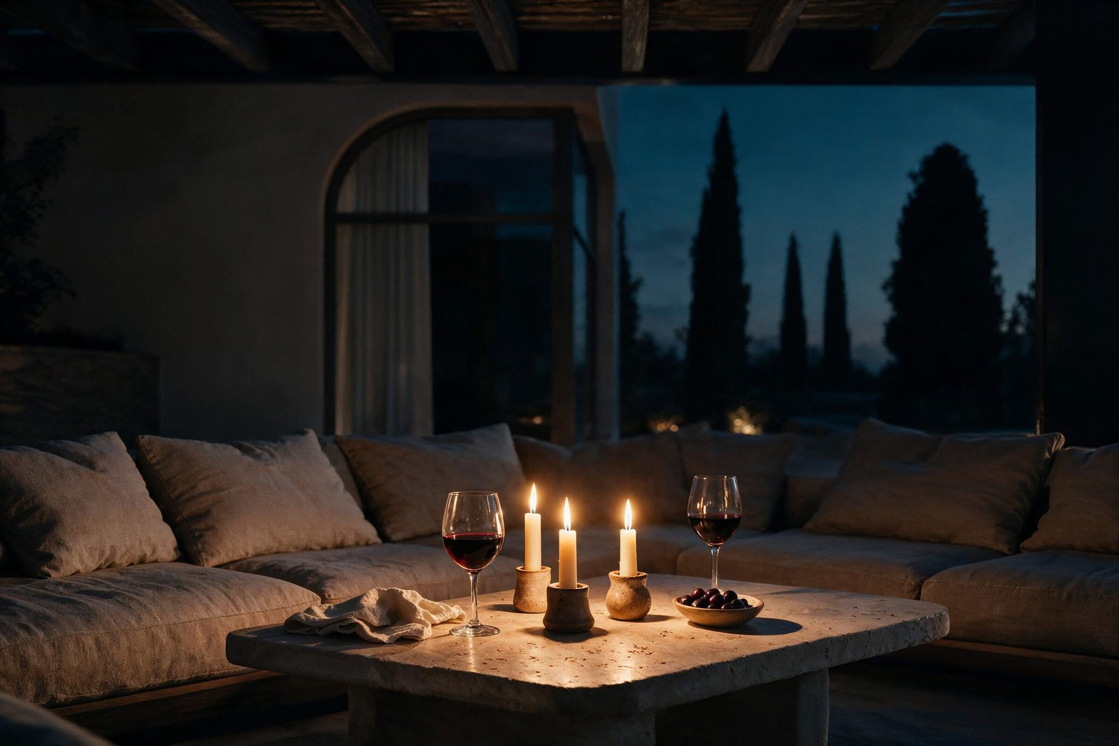 Candlelit terrace at night